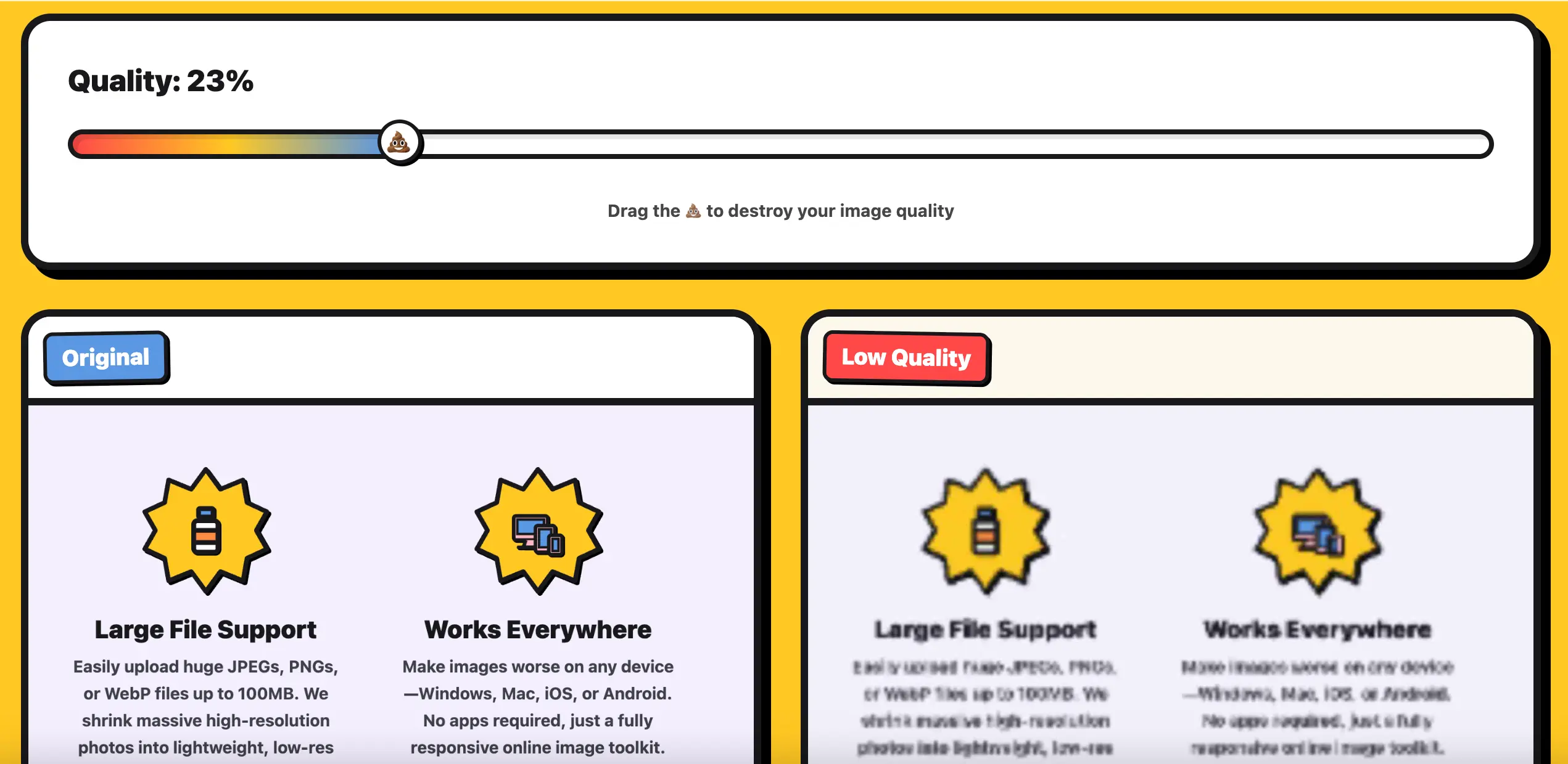 Adjust the low quality image compressor slider
